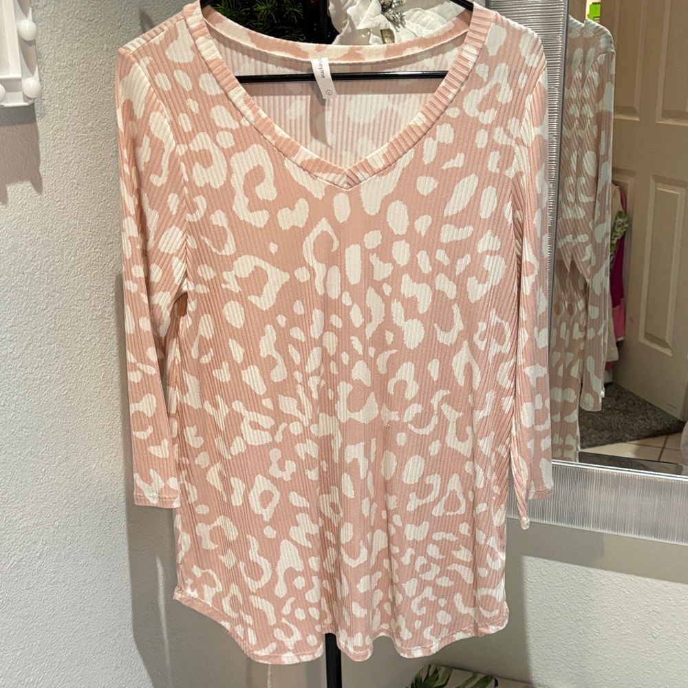 Honeyme Pink and White Animal Print Long Sleeve Top